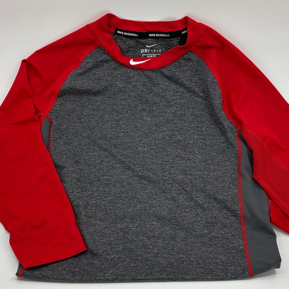 Nike Kids Red and Gray Long Sleeve Tee